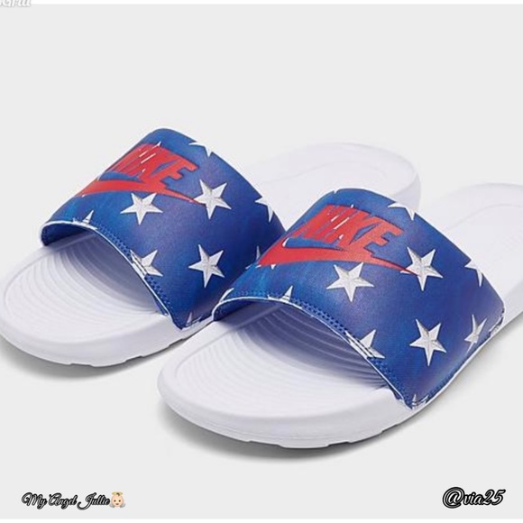 WOMEN'S NIKE VICTORI ONE PRINT SLIDE SANDALS Colors: Red Jeu Royal Size: 6 and 7 - Picture 3 of 7